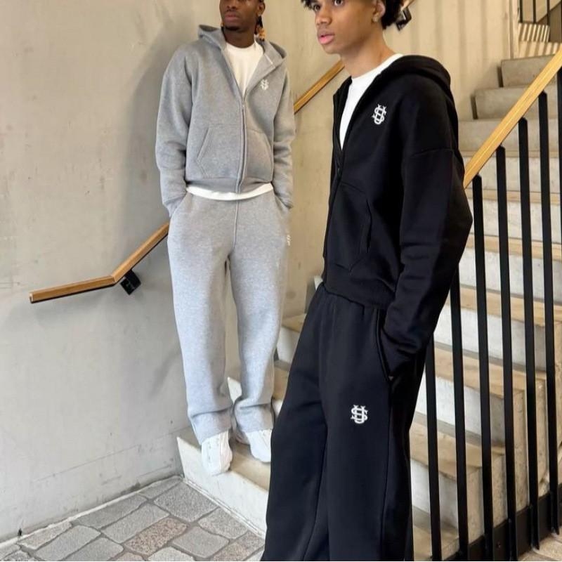 Tuta Jogger con Felpa con Cappuccio e Zip Oversize Unisex Streetwear Casual Abbigliamento Sportivo Uomo Donna