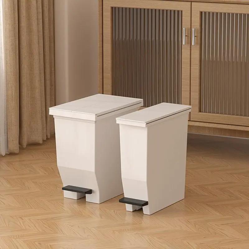 Double Open Cover Wastebasket Pedal-operated Recycle Bin Plastic Largecapacity Kitchen Garbage Can with Rear Wheels Bathroom Bin