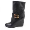 Great LOUIS VUITTON Booties Buckle wedge leather short boots black leather 35 Used