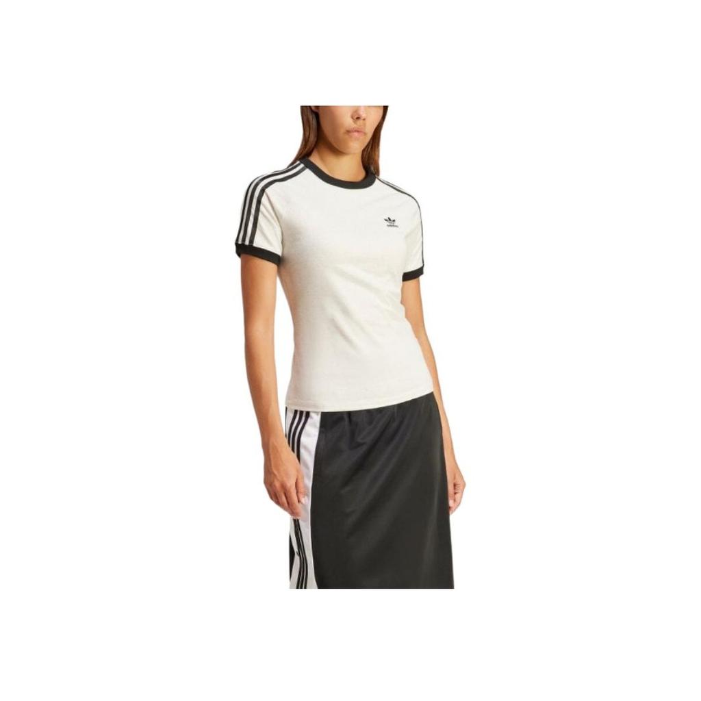 Adidas Originals Alphabet Print Crew Neck Short Sleeve T-Shirt With Shoulder Stripes Women Tops White IR8104