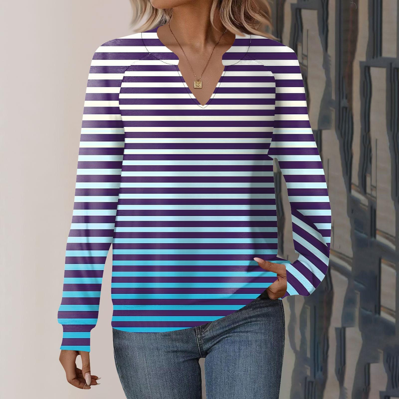 

Женская повседневная толстовка с длинным рукавом и V-образным вырезом, полосатый принт в стиле пэчворк, свободный пуловер XL небесно-голубой