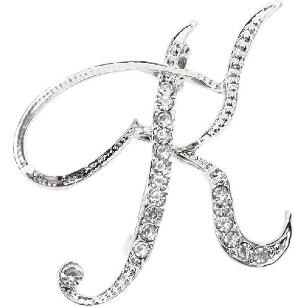 26 Letter Brooch Pins Small Silver Metal Rhinestone Crystal Initial A~Z Alphabet Brooch Lapel Pins for Men Women Girls Boys Birthday Christmas