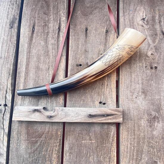 40.64 Cm Hand Engraved Viking War Horn Natural Ox Horn Battle Trumpet Medieval Cosplay Accessory Gift Wedding, Thanksgiving, Christmas