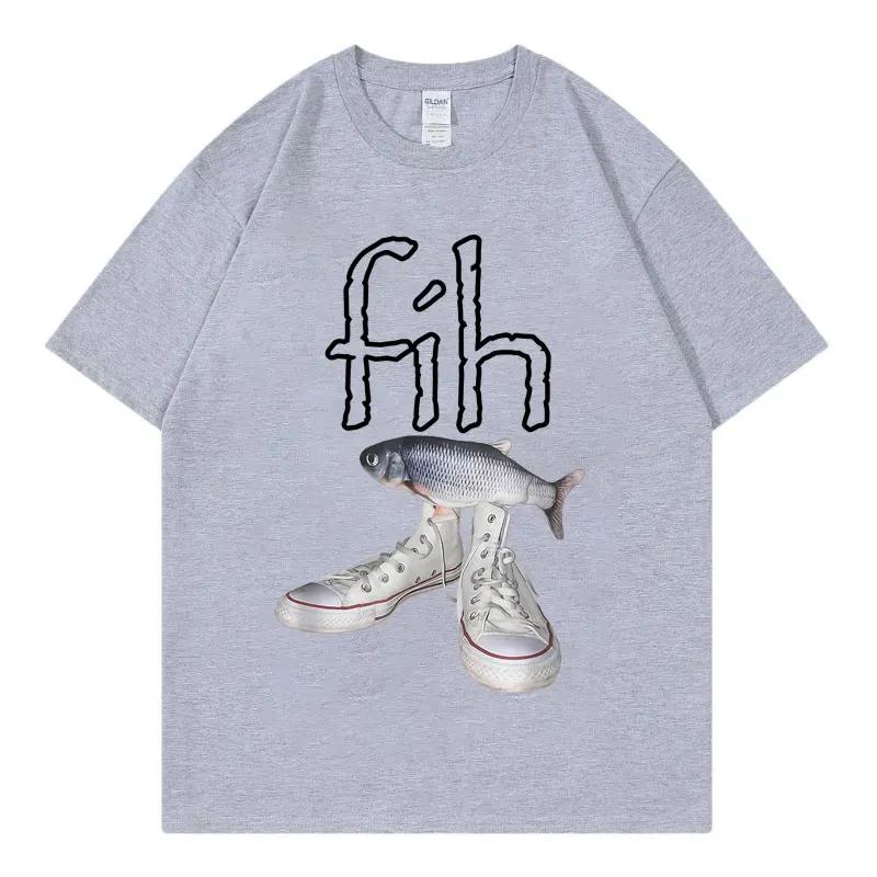 Grappige Nieuwe Stijl Hot Sale Fih Schoenen Grafische T-shirts Verkeerd gespelde Vis Meme T-shirts Mannen Vrouwen Casual Mode Korte Mouw T-shirt