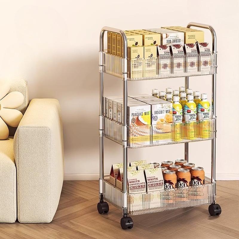 Carrello Portaoggetti Multifunzionale Mobile, Stile Trasparente Acrilico, Ruote Girevoli a 360°, Universale per Cucina, Bagno, Camera da Letto e Ufficio