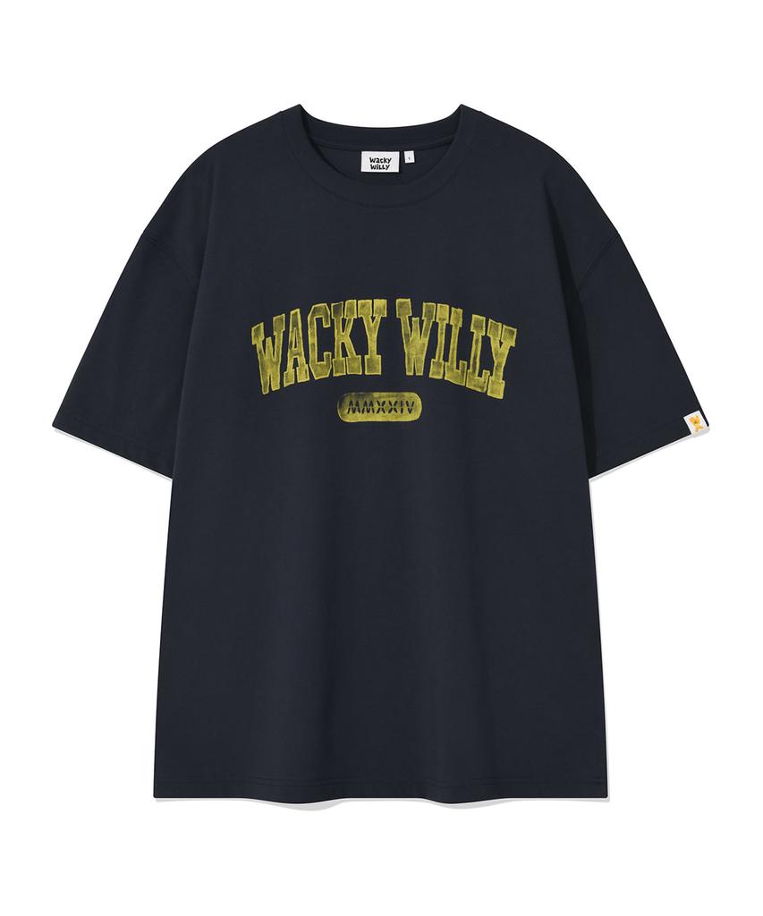 WACKY WILLY Arch Typography Short Sleeve T-Shirt Navy