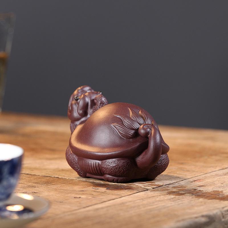 Handmade Yixing Zisha Dragon Turtle Tea Pet Sculpture for Tea Ceremony