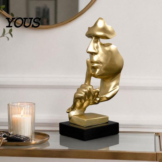 Gold Black White Figurine Abstract Faceless Sculpture, Modern Minimalist Silence Resin Statue, Luxury Light Figure Home Decor for Office