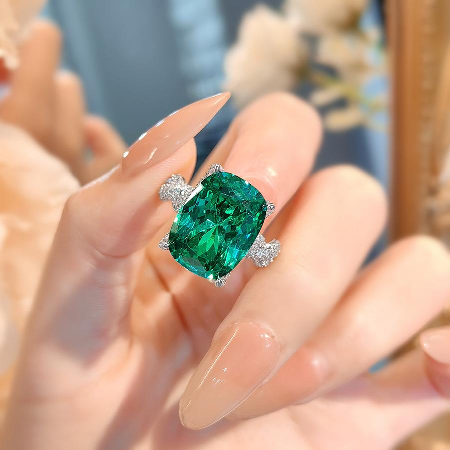 Heavy Industry Luxury Full Diamond Large Carat Ice Flower Cut Paraiba Ring High Carbon Diamond Tanzanian Blue Fat Rectangular Diamond Ring Women