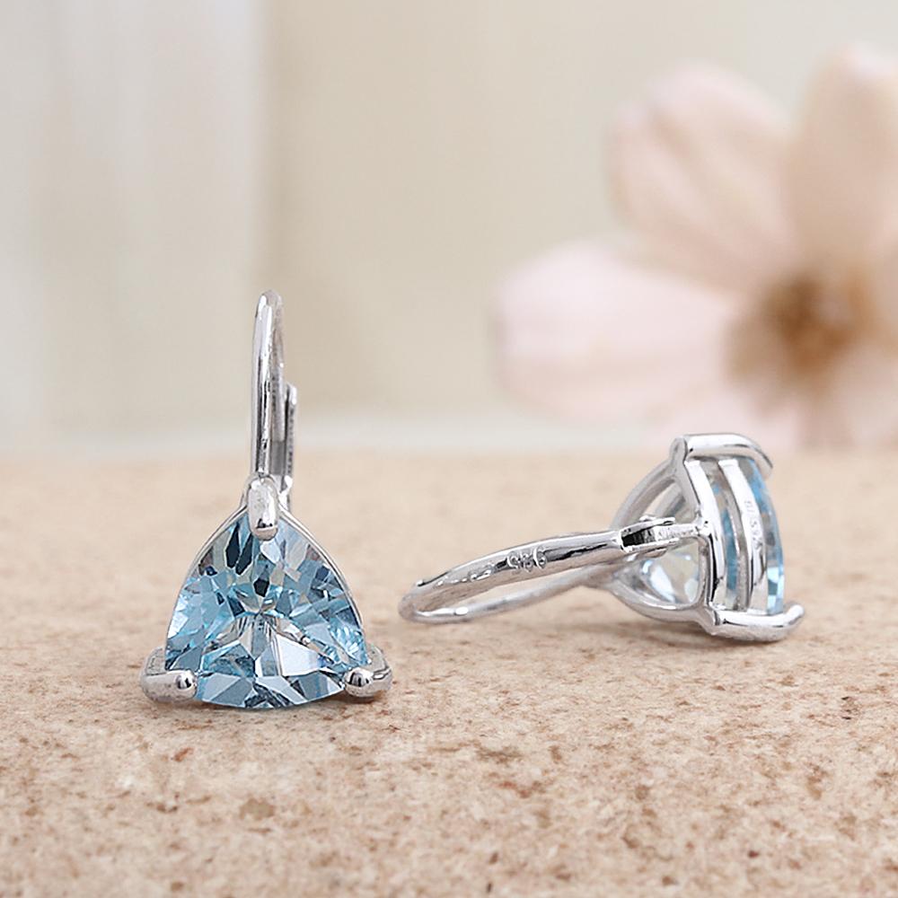 925 Sterling Silver Women's Earrings Natural Brazil Sky Blue Topaz Triangle 8.0mm Gemstones Fine Jewelry for Birthday Daily Wear
