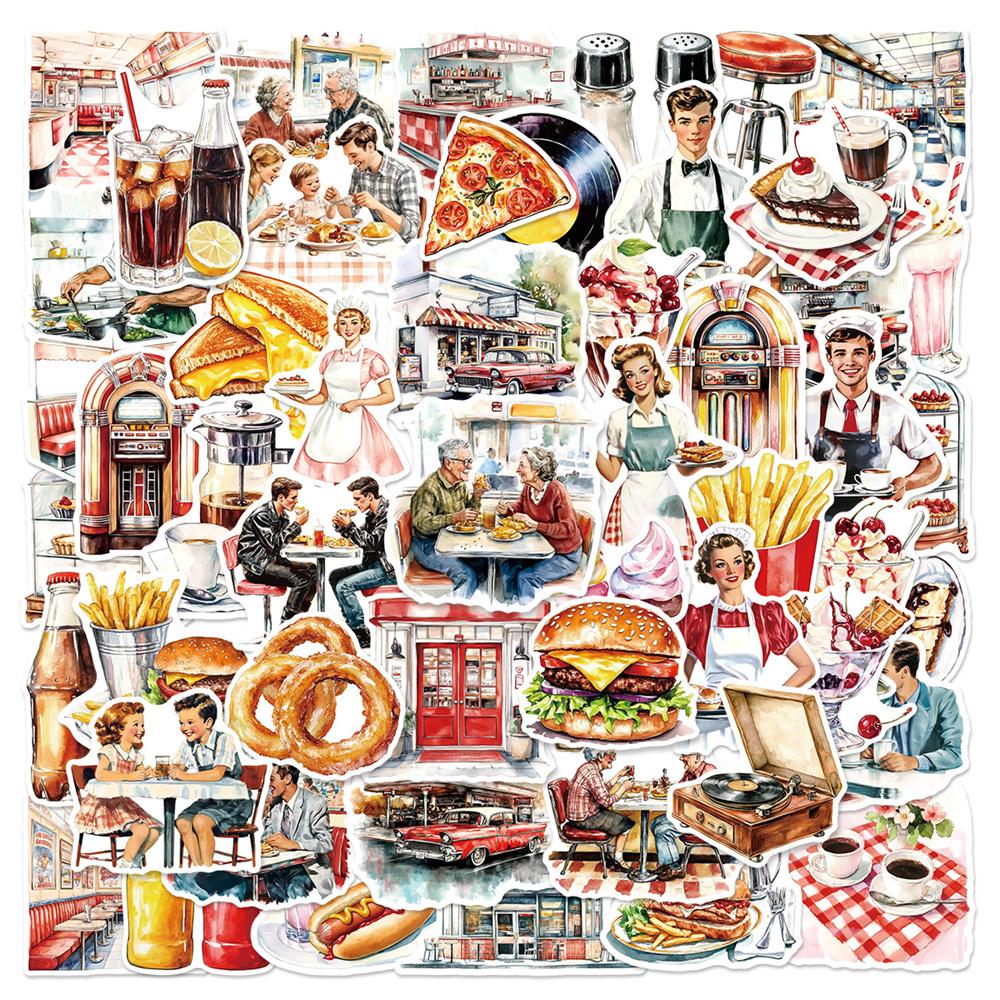 

50Pcs Vintage Restaurant Cafe Graffiti Stickers Phone Case Laptop Luggage Notebook Stationery Decorative Waterproof Sticker