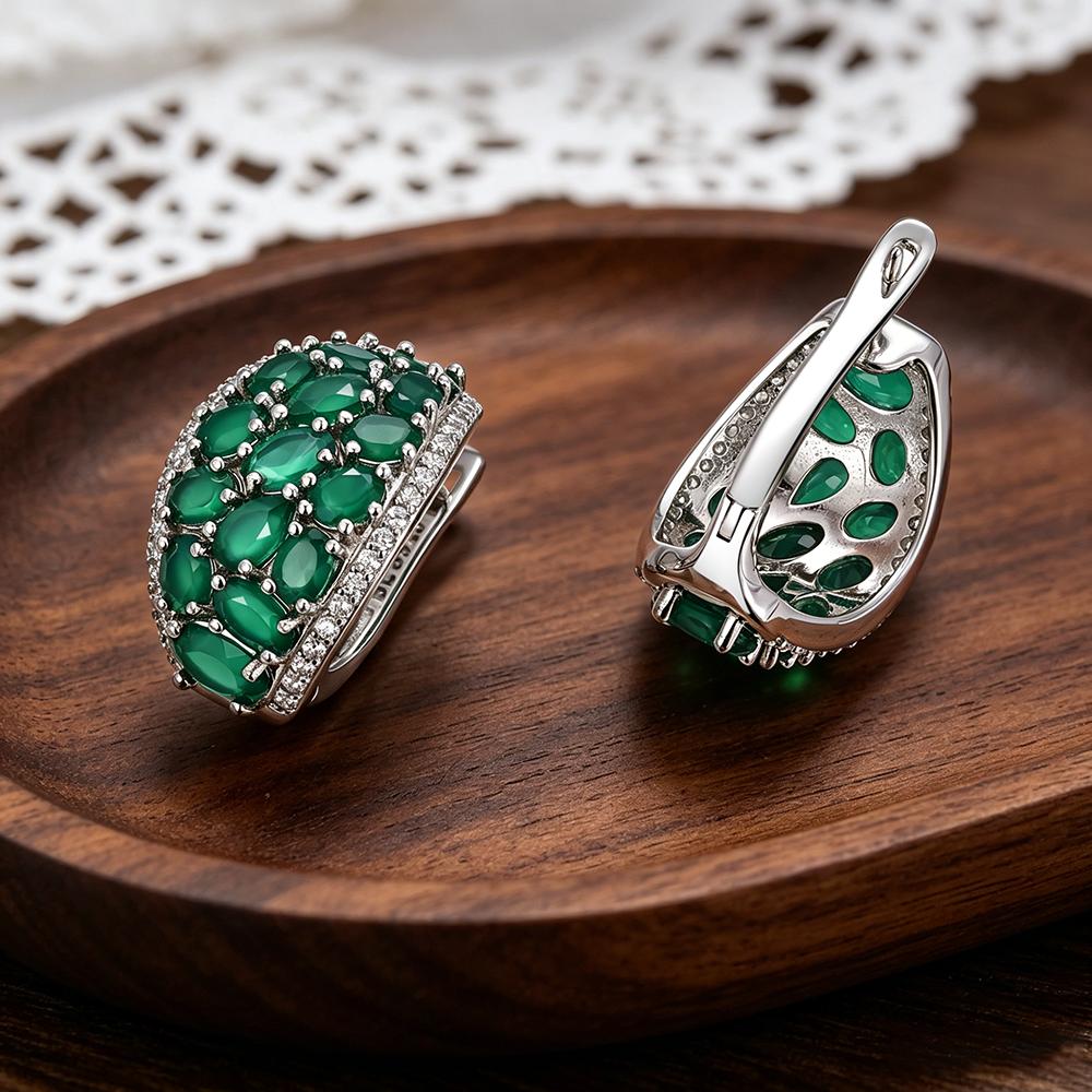 Light Luxury Natural Green Agate Earrings 925 Sterling Silver Real Gemstone Fine Jewelry for Women's Anniversary Gifts