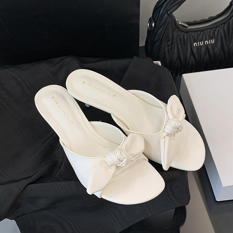 Bailamos Summer Fashion Butterfly-knot Women Slipper Slip On Ladies Sandal Thin High Heel Outdoor Dress Slides Shoes Flip Flop