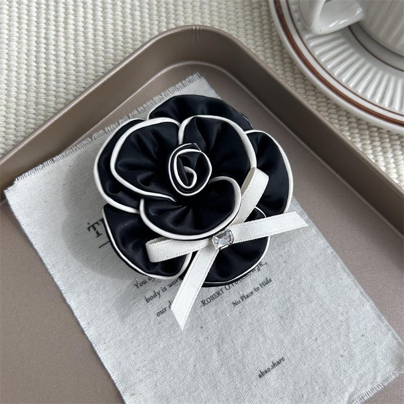 Broche Laço Camélia Tecido Preto Branco Luto Funeral Corsage Alfinete Francês Sofisticado Elegante Bolsa Roupas Acessórios Cachecol Broche