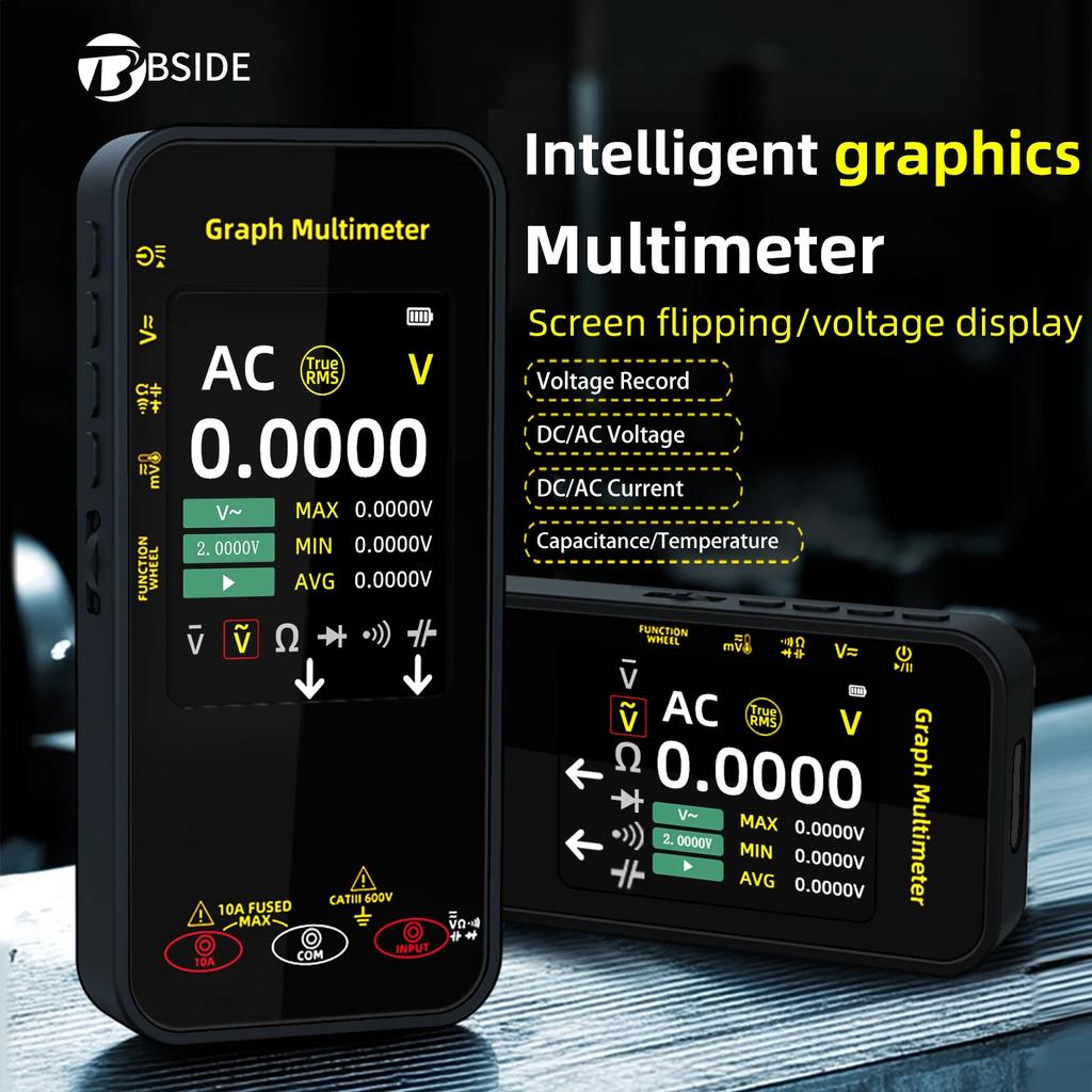 BSIDE Intelligent Digital Multimeter, Voltage Waveform Recording, Temperature Testing, Current, Screen Can Rotated For Display