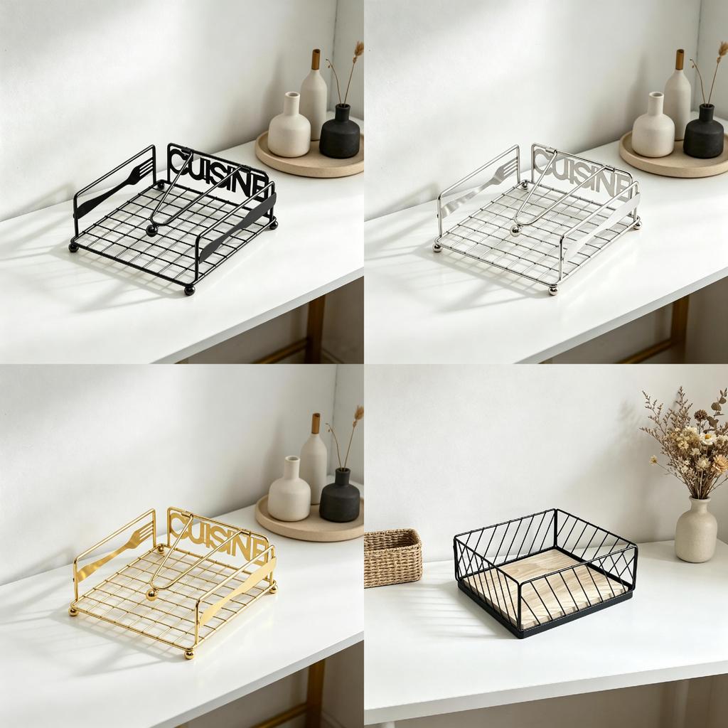 Iron Napkin Holder With Geometric Design For Dining Room And Cafe Decor