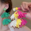 Boho Style Chiffon Flower Earrings Exaggerated Ear Studs Trendy Fabric Tassel Earrings  for Women