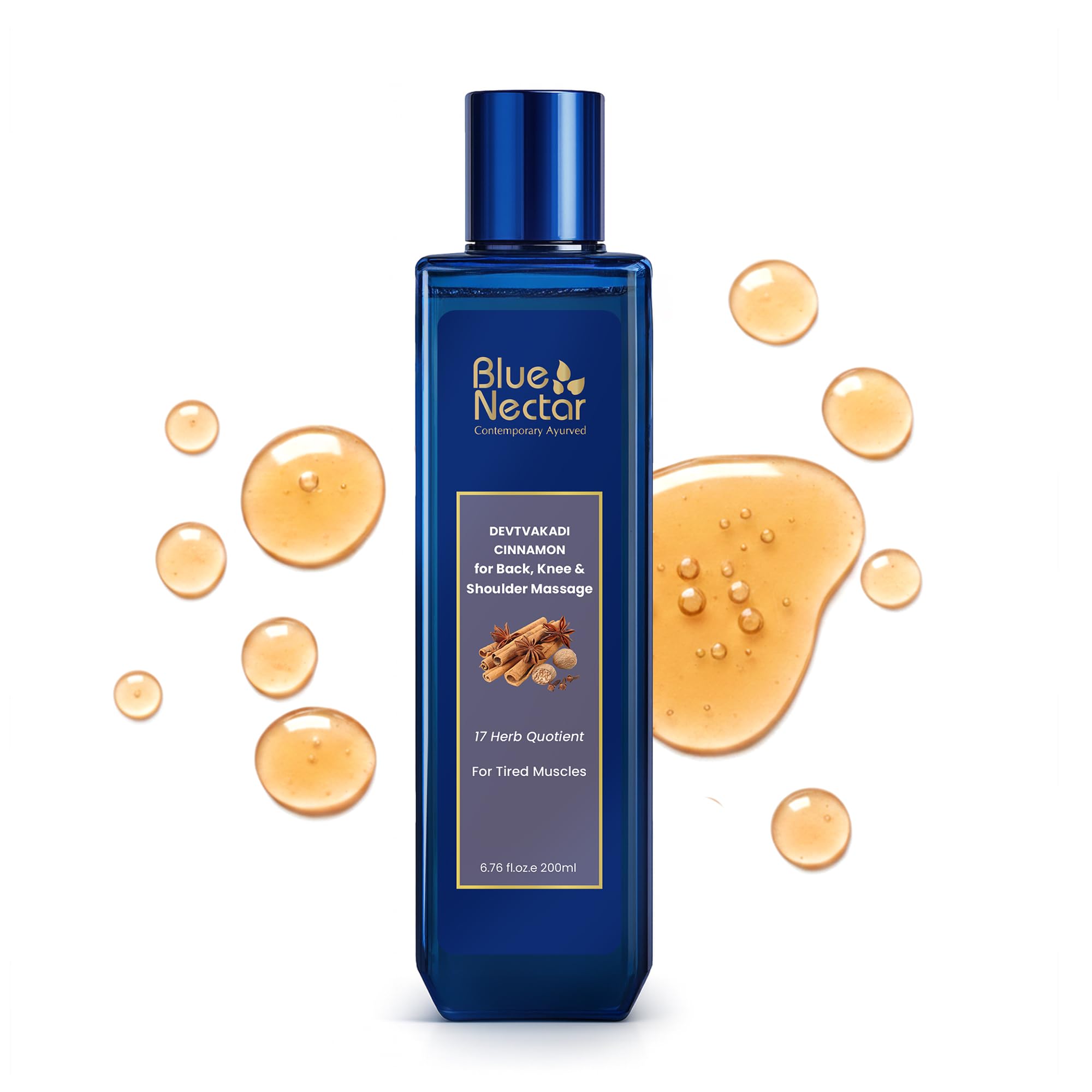 Аюрведическое масло Blue Nectar для снятия боли в теле, спине, коленях, ногах, плечах и мышцах с корицей и гвоздикой (17 трав, 200 мл)