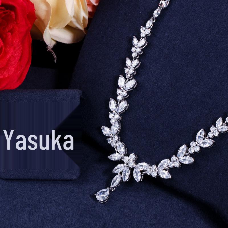 Korean Style AAA Zircon Earrings & Necklace Set for Weddings & Evenings