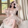 New Pure Desire Wind Sweet Floral Dress with Chest Pad Design Sense Heavy Industry Small Dress Women's Clothing