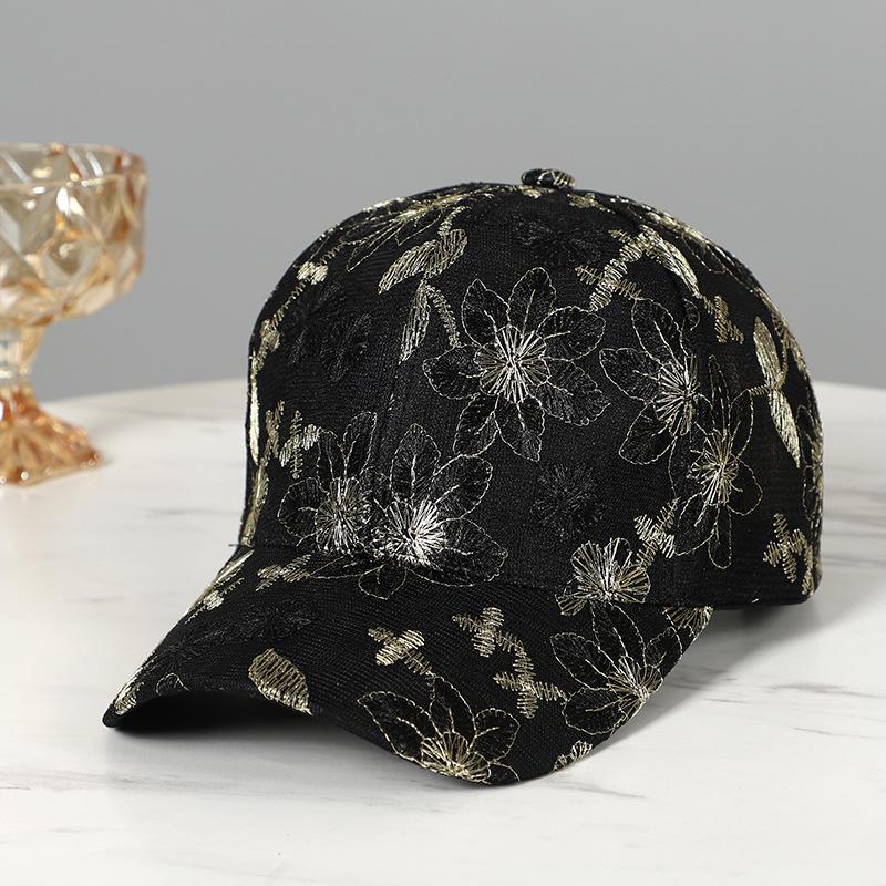 Women's Hat Fashion Versatile Embroidered Flower Lace Cap Sun Hat Summer Outdoor Breathable Baseball Cap Women