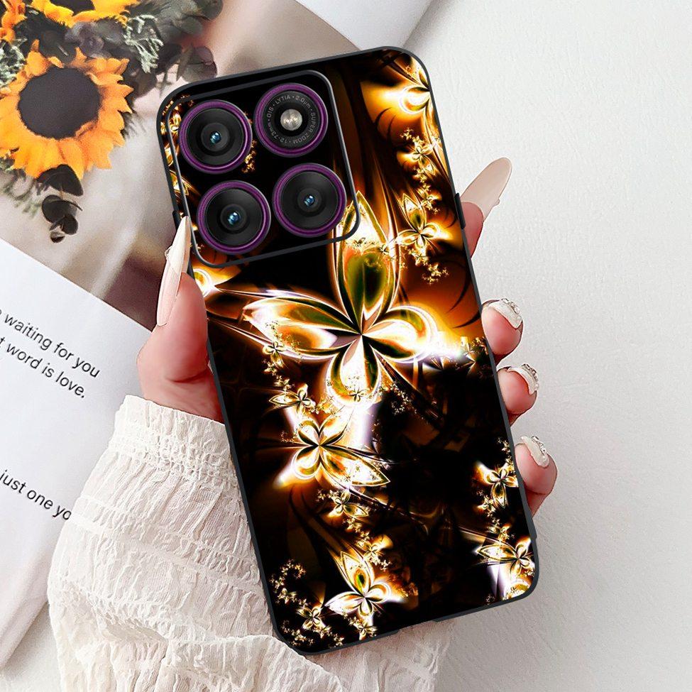 For Motorola Edge 60Pro XT2507-1 Back Cover For Motorola Edge 60 Pro Case Cute Cartoon Luxury Flower Painted Black Silicone 6.7"
