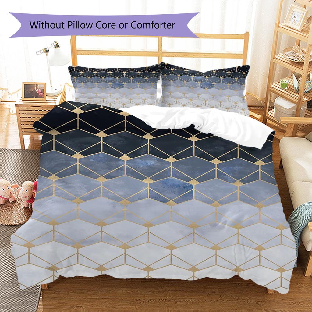Geometric Marble Pattern Bedding Quilt Set Quilt Cover Pillowcase Home Decoration Gift (1 * duvet cover + 2 * pillowcase, without core)