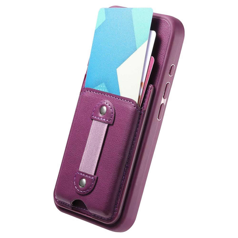 Anti-Slip Phone Case with Elastic Wrist Strap & Card Holder - Shockproof TPU Bumper + Textured PU Leather Back Cover, Wallet Case for iPhone/Samsung