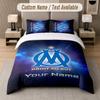 Juego de Cama Personalizado Patrón Olympique Marseille FC, Imprimir Nombre Texto 1 Funda Nórdica más 2 Fundas de Almohada Textil para el Hogar