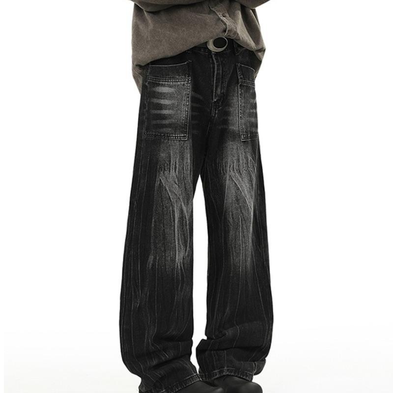 

Американские Ретро Панк Вареные Джинсы Широкие - Стильные, Удобные, Свободного Кроя для Весны и Осени 2025 3XL чёрный