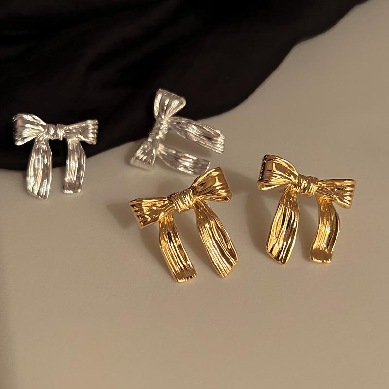 Pendientes de Lazo de Cinta Retro Francés - Diseño Nicho de Lujo Ligero