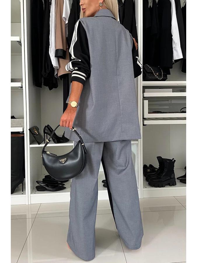 Herbst/Winter 2024 Patchwork Zweireiher Langarm Anzugset - Lässiges Lockeres Zweiteiler-Ensemble.