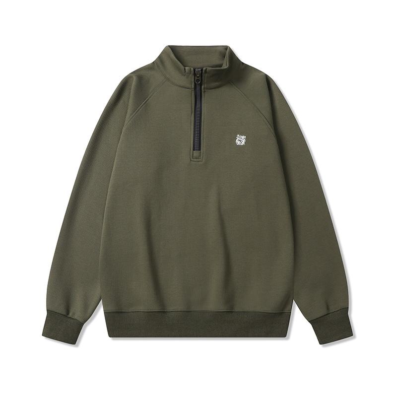 

Осенний свитер с воротником-стойкой на полумолнии, мужская американская ретро-вышитая рубашка-поло, тяжелая свободная куртка-пуловер Tide 4XL армия зеленый