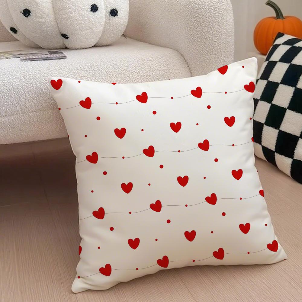 Valentines Day Gift with Heartshaped Pattern Cushion Cover Throw Pillow Cover Hidden Button Durable Polyester Chair Cushion