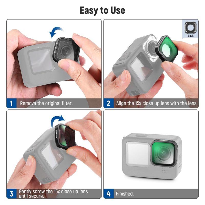 Neewer 4-Piece Lens Filter ND Filter Kit for GoPro Hero 10 9 Multi-Coated Filter Set ND4-ND32 Neutral Density Lens Filt