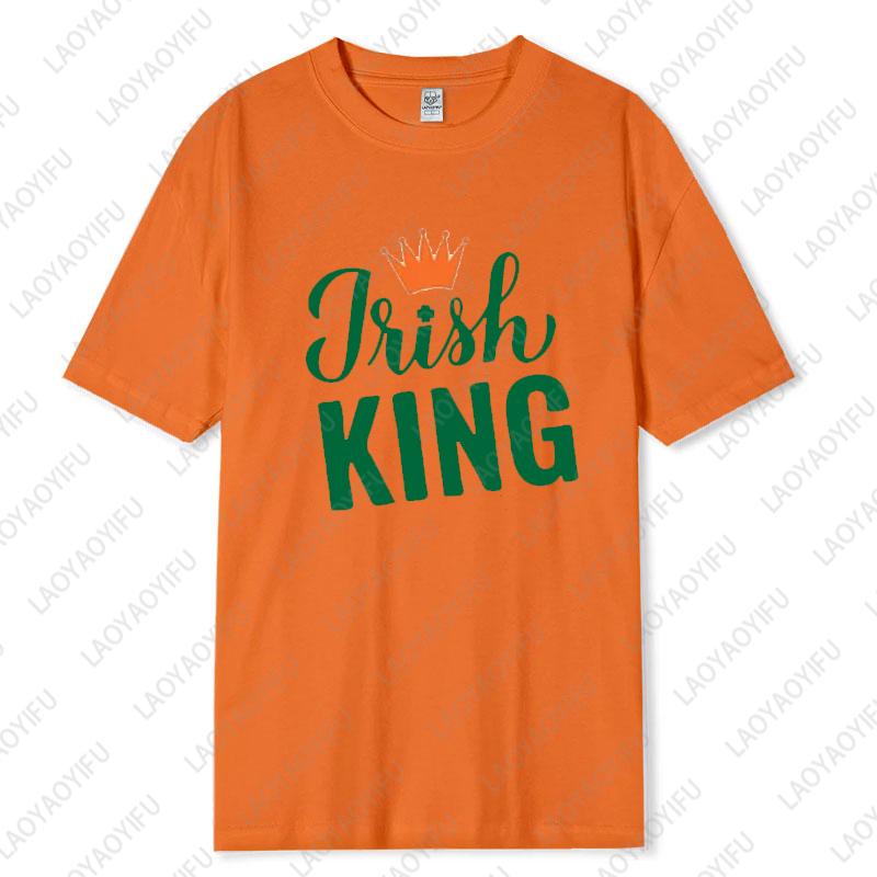 St Patricks Day King and Queen Printed Cotton TShirt Matching Couple Outfit Lovers Shamrock Husband Wife Tee Mr and Mrs Tops