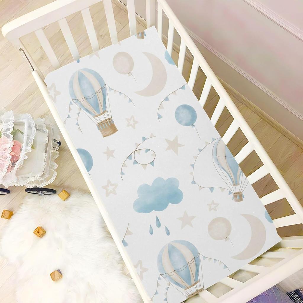 CEBUGI Stretchy Crib Sheet for Baby Boy Girl,Hot Air Balloon Portable Mini Fitted Pack N Play Playard Sheet for Neutral,Ultra Soft Material,Full
