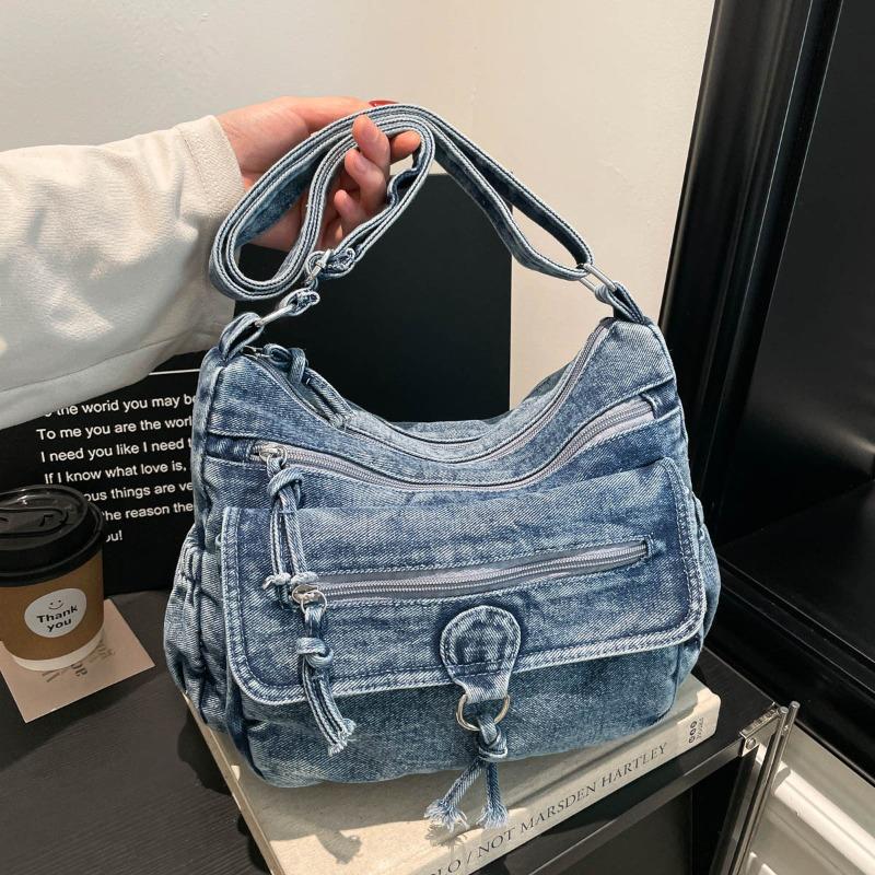 Mehrlagige Denim-Schultertasche für modische und lässige Damen, Crossbody-Tasche, Kleine quadratische Tasche