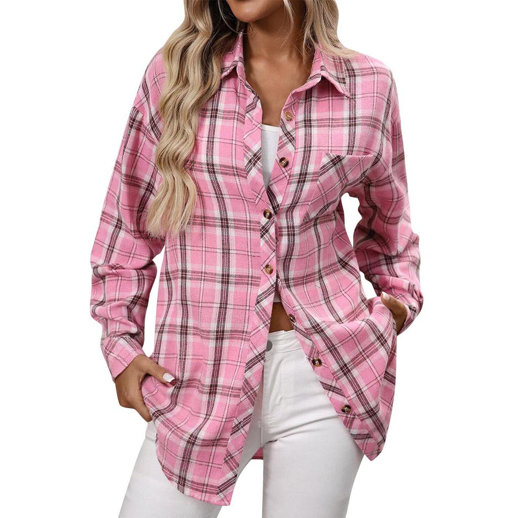Women's 2025 Autumn Retro Plaid Long Sleeve Shirt – Versatile, Elegant Hong Kong Style Outerwear