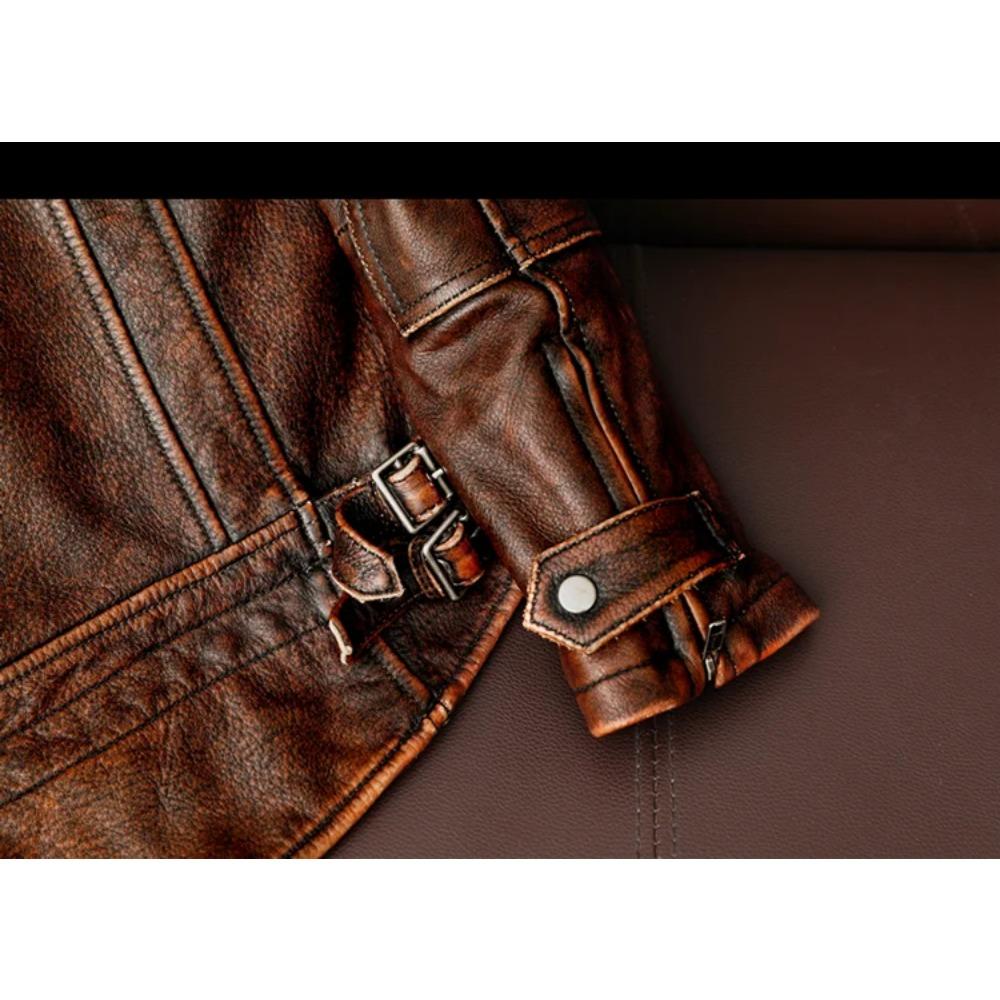 Tamanho chinês Homens Jaqueta de couro genuíno Vintage Marrom 100% Couro de vaca Casaco Homem Slim Moda Motociclista Roupas Tamanho asiático S-6XL M697