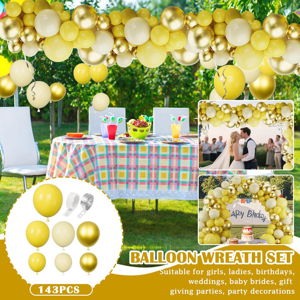 Yellow & Gold Arch Garland Set - 143pcs Macaron Yellow Balloons For Birthday, Anniversary, New Year, Baby Baptism, Graduation