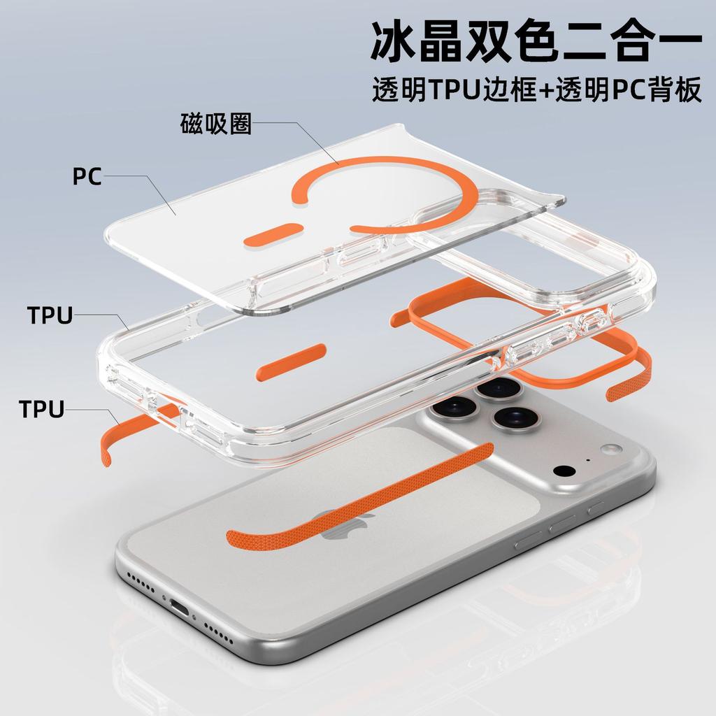 Applicable to Apple 18promax mobile phone case, new magnetic suction bracket iPhone16 transparent airbag anti-drop two-in-one