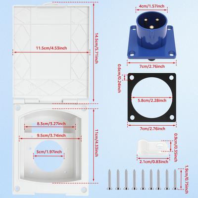 Caravan Power Supply Plug 220V-250V IP44 Waterproof Camping Extension Plug With Hinged Lid, 3 Pin Plug for Caravans Outdoor Use