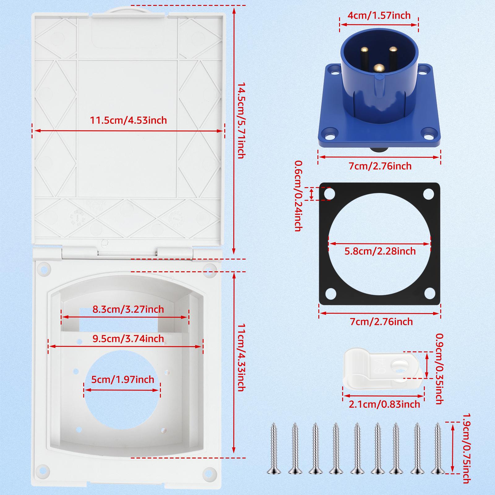 Caravan Power Supply Plug 220V-250V IP44 Waterproof Camping Extension Plug With Hinged Lid, 3 Pin Plug for Caravans Outdoor Use
