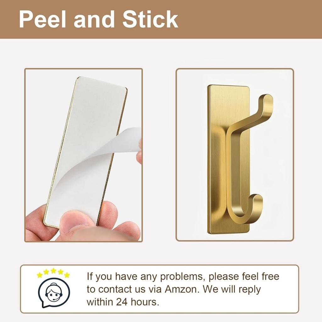 Heavy Duty Self Adhesive Wall Hooks 13LB Waterproof Brushed Aluminum Towel Coat Hooks 12 Pack