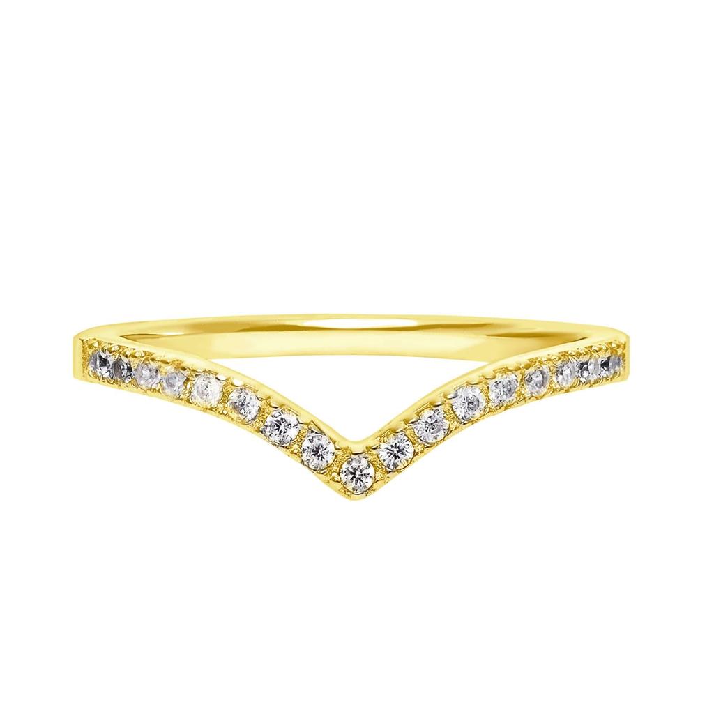 Lala Christie Pinky Silver 925 and Yellow V Design with Cubic Size 3 Women's Ring, Gold, Zirconia,