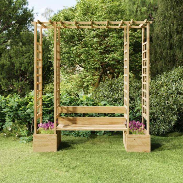 Pergola de jardin - vidaXL - 318565 - Bois de pin massif - Banc inclus - Jardinières intégrées