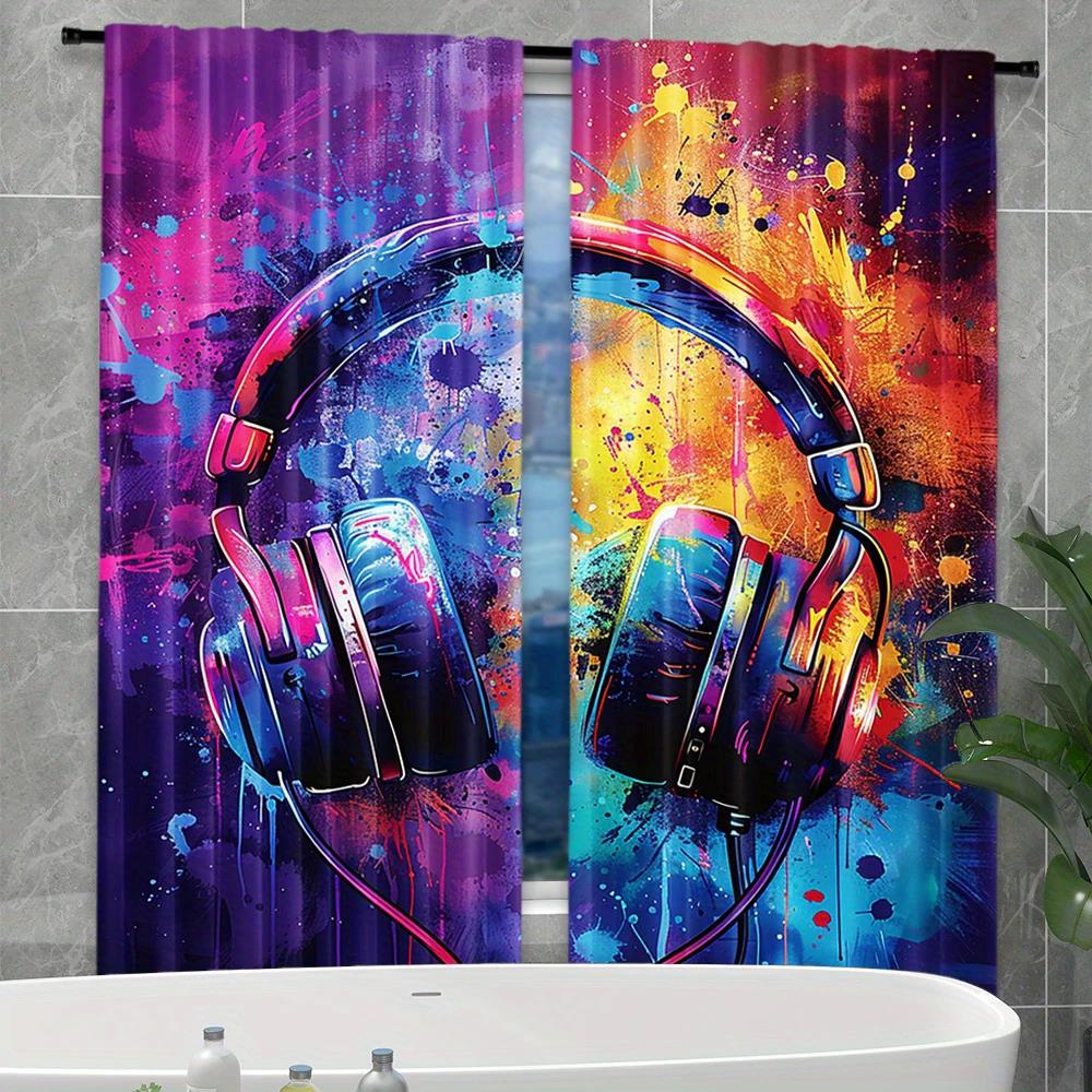 

Colorful headphone printed curtains, pole bag home decoration, room decoration 29Wx64L(75x166CM)x2
