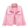 Damen Rosa Frühling Locker Geschnittene Jeansjacke - Kurz, Langärmlig, Übergröße, Lässiger Koreanischer Stil