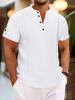 Maglietta Henley da Uomo Estiva in Misto Cotone, Tinta Unita Scollo a V con Bottoni Manica Corta Casual con Texture Rugosa